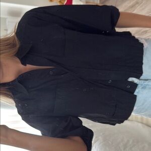 Zara Black Boxy 3/4 Sleeve Button Down Shirt